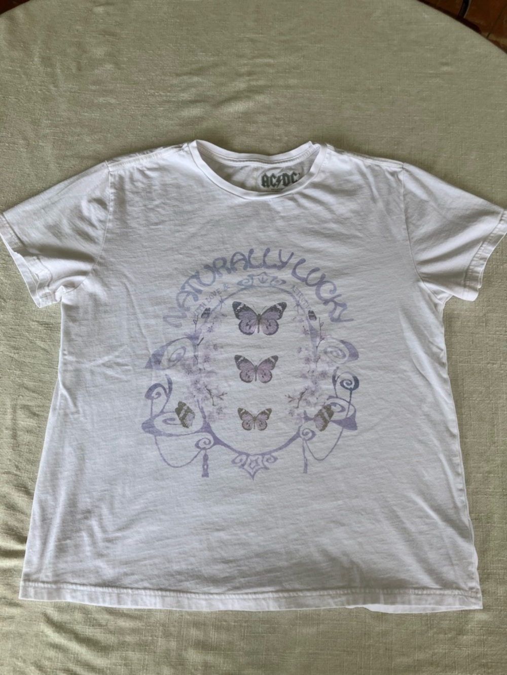 Lucky Brand White AC/DC Butterfly Graphic Tee size medium. Naturally lucky. - Picture 4 of 5